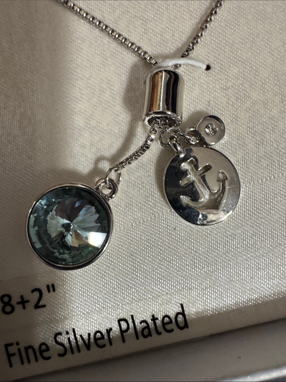 Fine Silver-Plated Necklace with Aquamarine Crystal Charm
